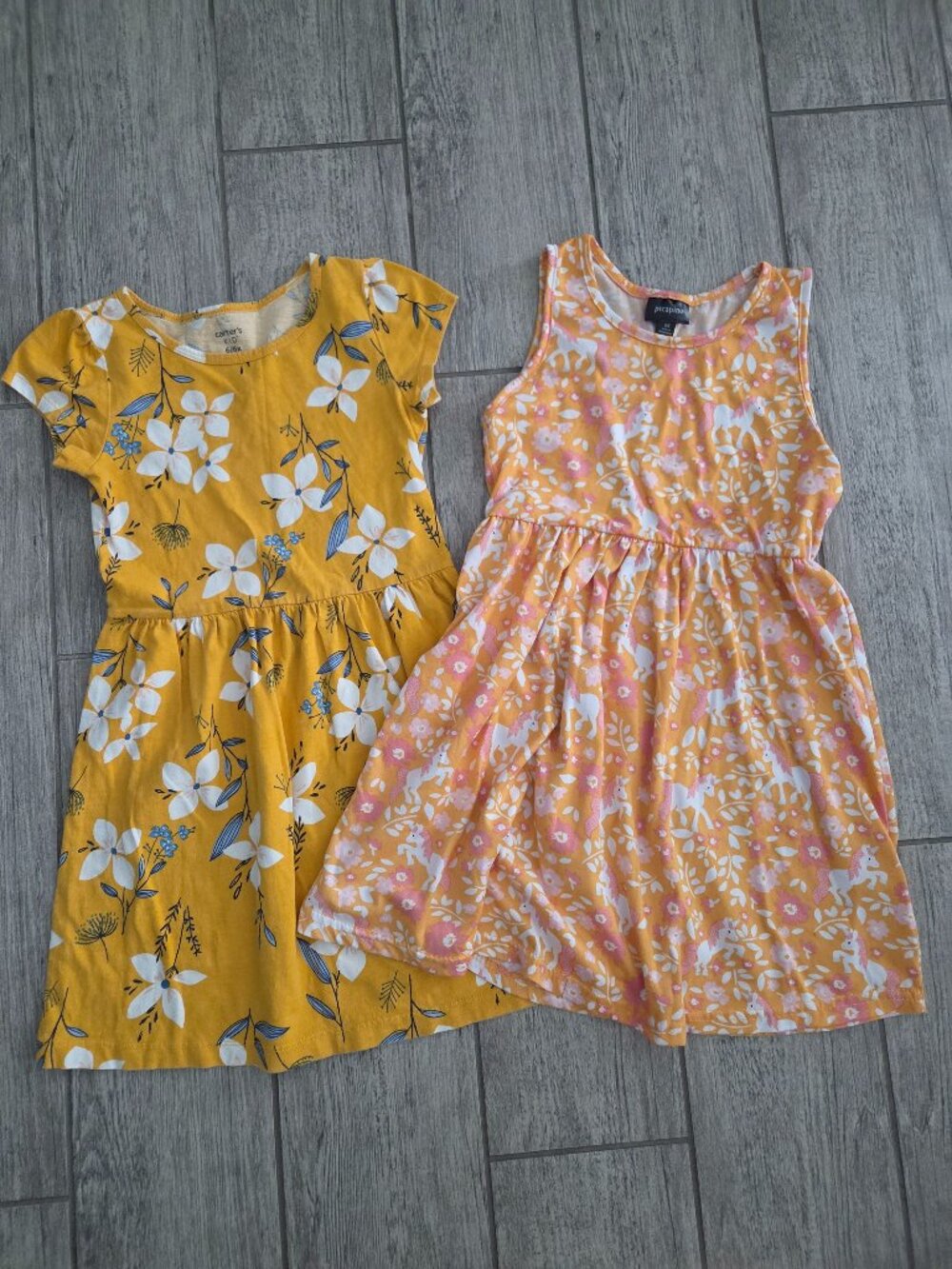 Carter’s Picapino Girls Summer Dress Bundle Yellow Floral Unicorn Print Size 6X